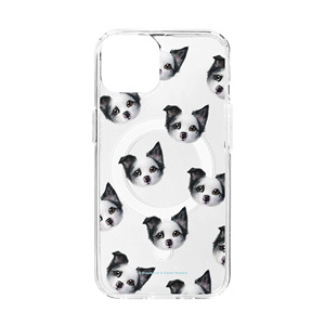 Porori the Border Collie Face Patterns Clear Gelhard Case (for MagSafe)