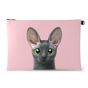 Cong the Cornish Rex Leather Clutch (Flat)