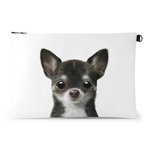 Leon the Chihuahua Leather Clutch (Flat)