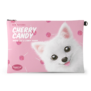 Dubu the Spitz’s Cherry Candy New Patterns Leather Clutch (Flat)