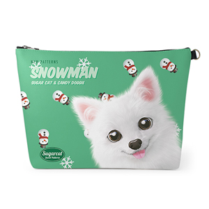 Dubu the Spitz’s Snowman New Patterns Leather Clutch (Triangle)