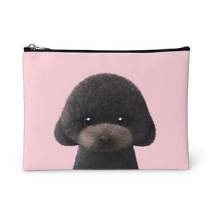 Choco the Black Poodle Leather Pouch (Flat)