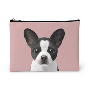 Franky the French Bulldog Leather Pouch (Flat)