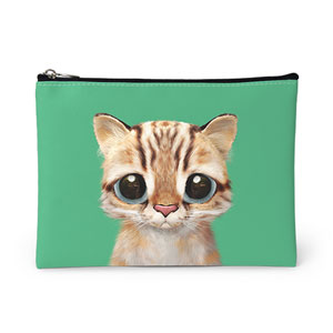 Leo the Leopard cat Leather Pouch (Flat)