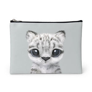 Yungki the Snow Leopard Leather Pouch (Flat)
