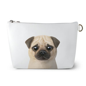 Puggie the Pug Dog Leather Triangle Pouch