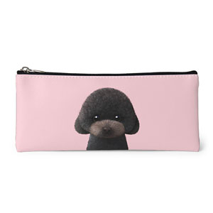Choco the Black Poodle Leather Pencilcase (Flat)