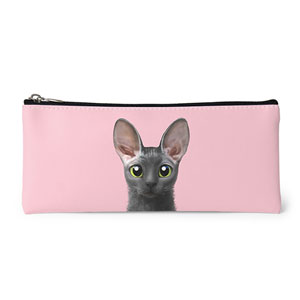 Cong the Cornish Rex Leather Pencilcase (Flat)