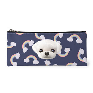 Chichi’s Rainbow Face Leather Pencilcase (Flat)