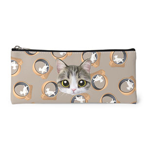 Kung’s Cat Wheel Face Leather Pencilcase (Flat)