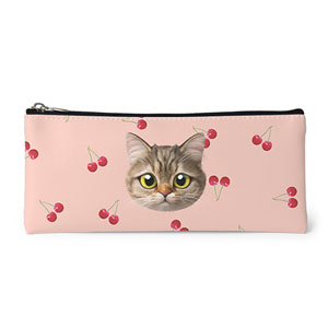 Leo the British Shorthair’s Cherry Face Leather Pencilcase (Flat)