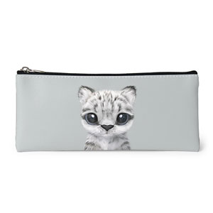 Yungki the Snow Leopard Leather Pencilcase (Flat)