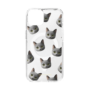 Woori the Russian Blue Face Patterns Clear Gelhard Case (for MagSafe)