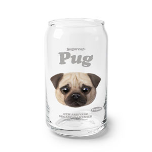 Puggie the Pug Dog TypeFace Beer Can Glass