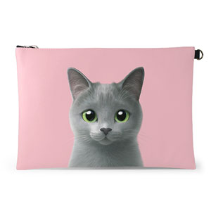 Sarang the Russian Blue Leather Clutch (Flat)
