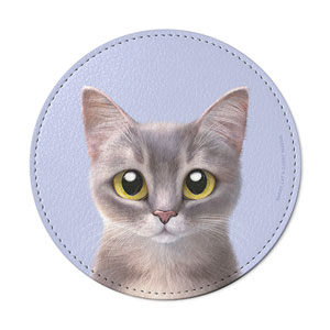Leo the Abyssinian Blue Cat Leather Coaster