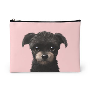 Peach the Schnauzer Leather Pouch (Flat)