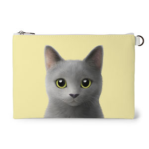 Woori the Russian Blue Leather Flat Pouch