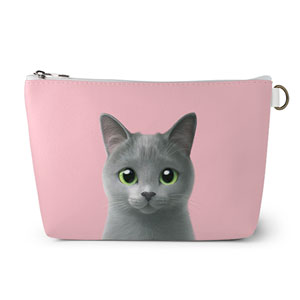 Sarang the Russian Blue Leather Pouch (Triangle)