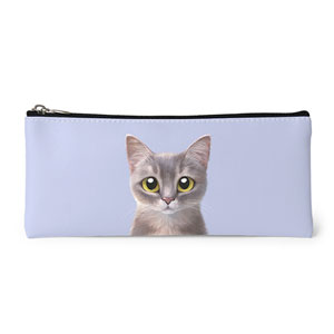 Leo the Abyssinian Blue Cat Leather Pencilcase (Flat)