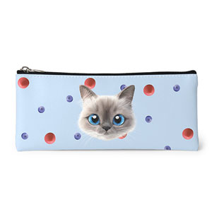 Momo’s Blueberry &amp; Strawberry Face Leather Pencilcase (Flat)