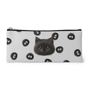 Reo the Kitten&#039;s Dust Monster Face Leather Pencilcase (Flat)