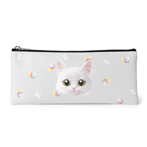 Ria’s Marshmallow Face Leather Pencilcase (Flat)