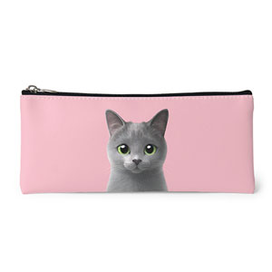Sarang the Russian Blue Leather Pencilcase (Flat)