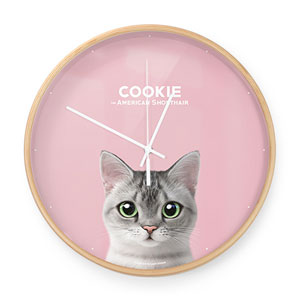 Cookie the American Shorthair Birch Wall Clock