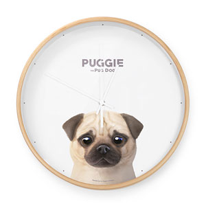 Puggie the Pug Dog Birch Wall Clock